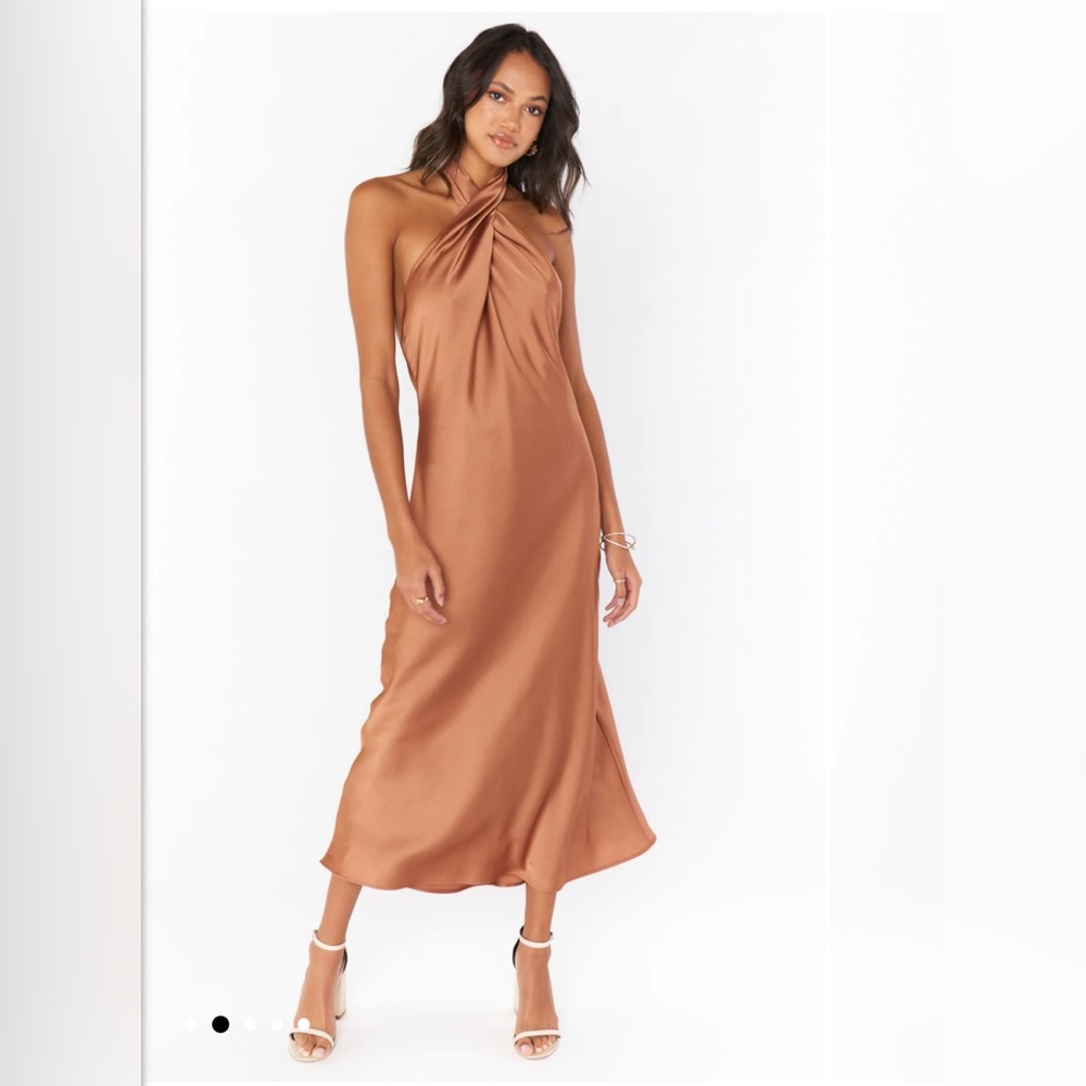Show me your mumu Jasmine Halter Midi Dress ~ Copper Luxe Satin